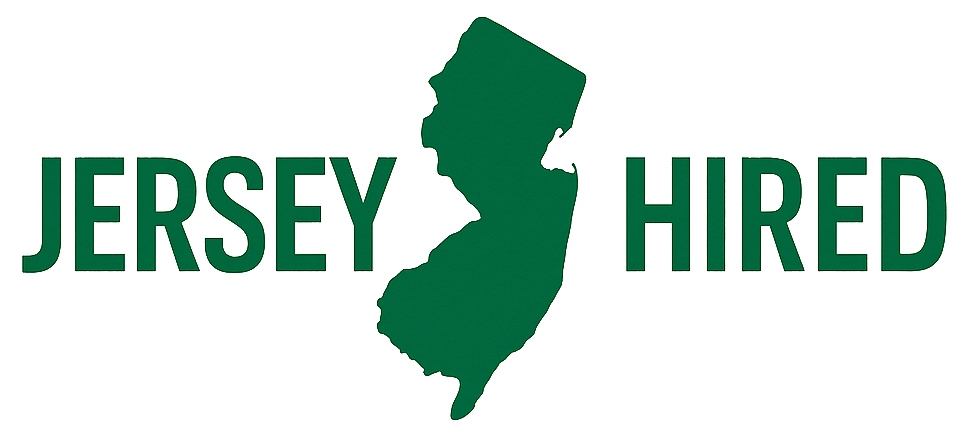 Jersey Hired in capitalized lettering with a graphic of the State of New Jersey